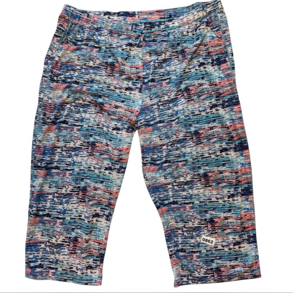 Unbranded Women's 3X Multicolor Printed Capri Pajama Pants Blue & Coral Pockets